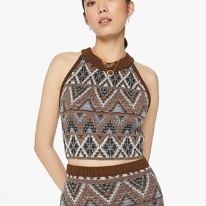 MOTHER Midnight Walk Lone Star Fair Isle
Halter Crop Top Sweater Brown Large